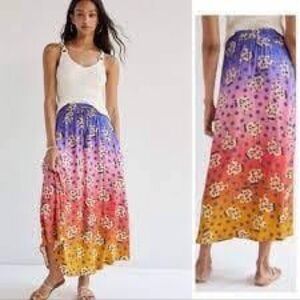 Farm Rio Vibrance Digital Banana Floral Ombre Maxi Skirt XS $178